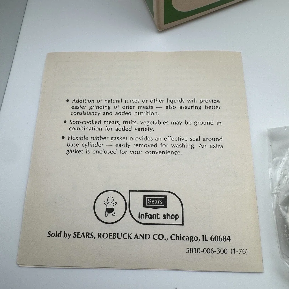 Vtg Sears Baby Fresh Food Mash Grinder Mill Portable Healthy Infant + Manual NEW